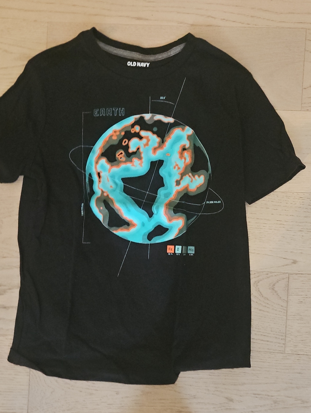 Old Navy Black Tee with Turquoise and Orange Earth Graphic - Boy's